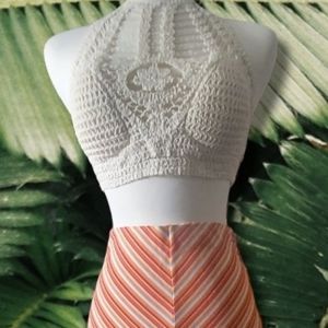 BNWT Sans Souci Crochet Halter Crop Top  Natural Beige Size M